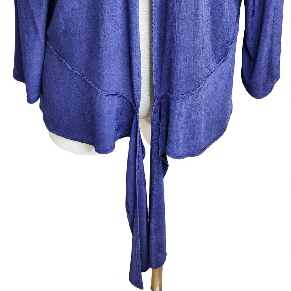 Chico's Travelers Slinky Tie Front Cardigan Size 3 XL Navy Blue‎